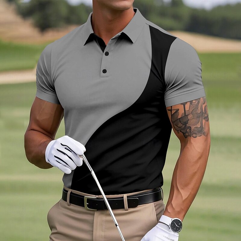 Men's Color Block Golf Polo Sports Polo Shirts Short Sleeve Polo Shirts Collared Shirts Casual Outdoor Athleisure Buttons Summer Yellow Red Navy Blue