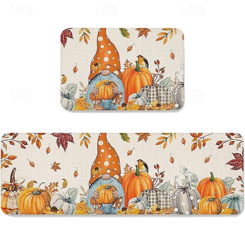 Halloween & Thanksgiving Non-Slip Kitchen Mat - Stain-Resistant Fall Autumn Deco Crystal Velvet Rug for Bathroom & Doorway