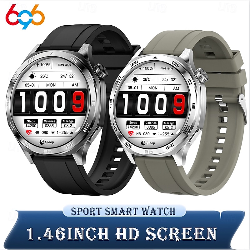 Smart Watch 1.46 inch Smartwatch Fitness Running Watch Bluetooth Pedometer Call Reminder Activity Tracker Compatible with Android iOS Men Long Standby Waterproof Media Control IP 67 22mm Watch