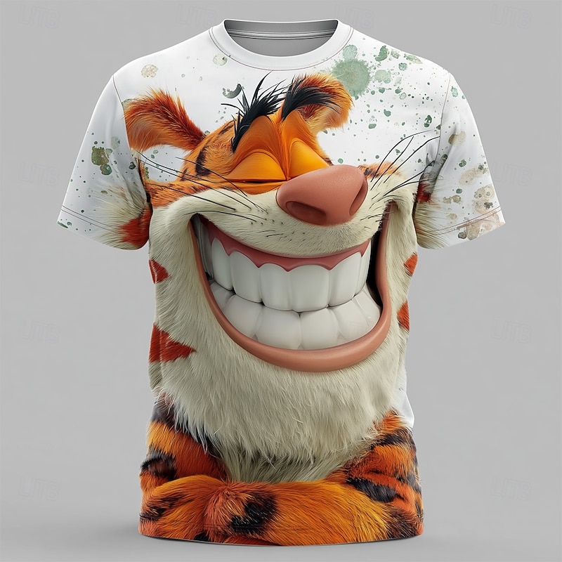 Men's Animal 3D Funny T Shirt Short Sleeve T shirt 3D Print Crew Neck Shirt Exaggerated Designer Party Street Casual White 1 White 2 White 3 Summer Spring All Seasons Clothing Apparel S M L XL XXL3