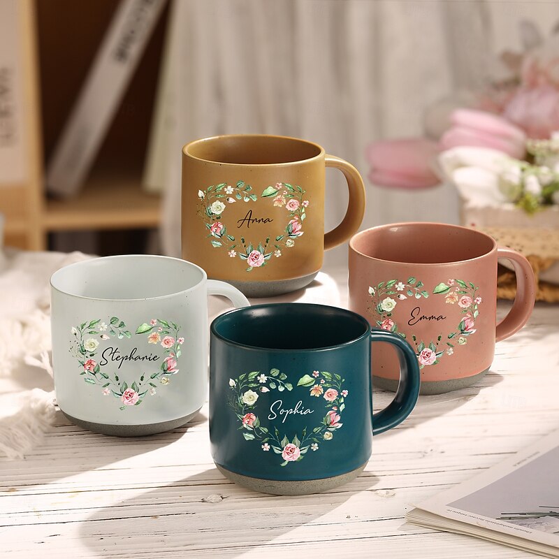 Personalized Name Ceramic Mug Custom Gift, Four Color Options, Perfect Valentine's Day and Christmas Present for Family and Friends
