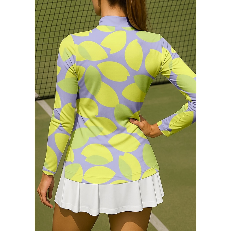 Women's Geometric Trees / Leaves Sport Shirt Golf Polo Shirt Tennis Shirt Tennis Tee Long Sleeve Zipper Floral UPF50+ UV Resistant High Elasticity Moisture Wicking Breathable Tennis Golf Pickleball2