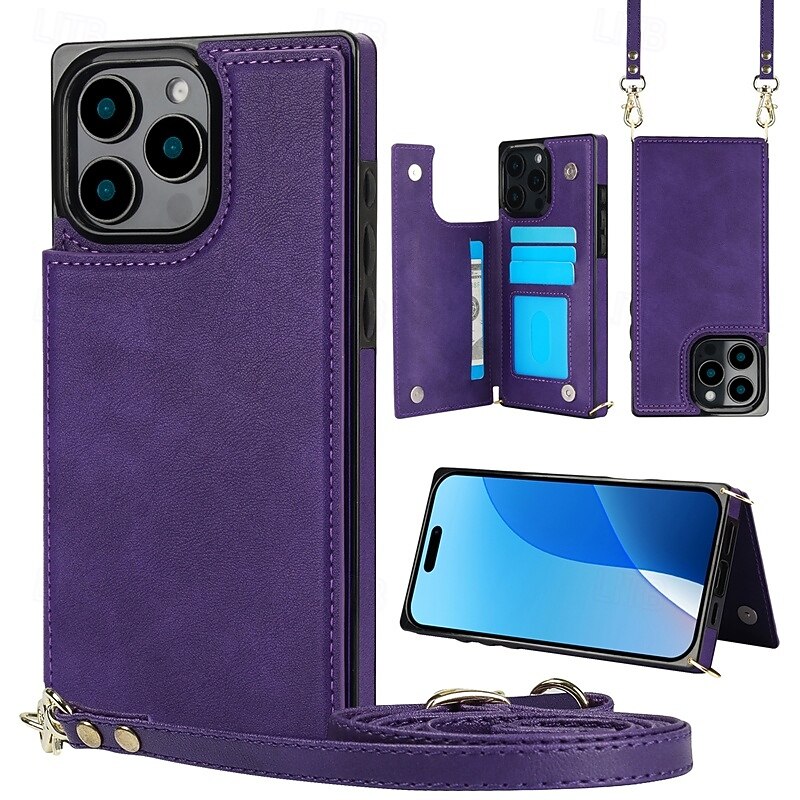 Phone Case For iPhone 17 Pro Max 17 Air 16 Pro Max Plus 16 16 Plus iPhone 16 Pro 15 15 14 Pro Max Plus Wallet Case Zipper with Lanyard Kickstand Retro TPU PU Leather2