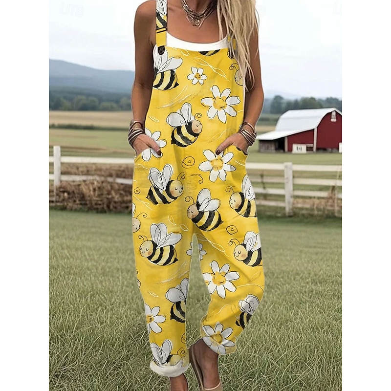 Women's Dungarees Active Graphic Sleeveless Wide Leg Print Vacation Street Loose Fit Yellow Blue Purple Summer2