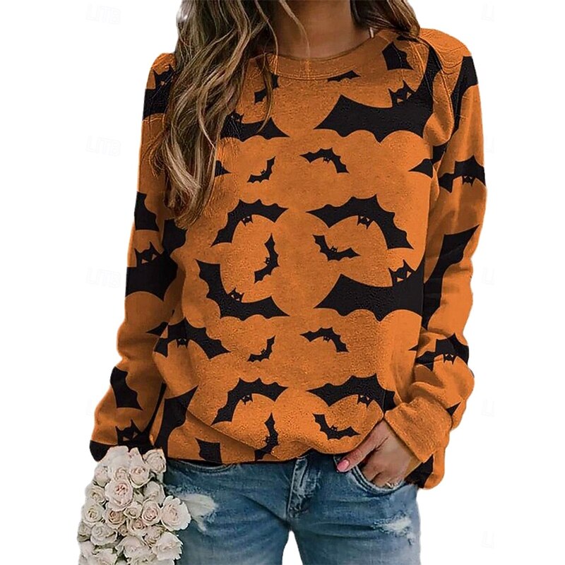 Halloween Women's Sweatshirts Pumpkin Print Graphic Cat Casual Long Sleeve Crew Neck Regular Tops Street Dailywear Casual Print Black Yellow Orange Spring Fall Winter3