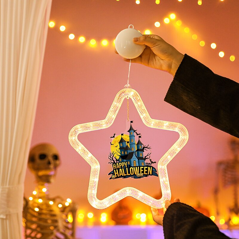 1 Pc 27.6cm Halloween Bat Ghost Wizard Hat Pumpkin Black Cat Bat Suction Cup LED Suction Cup Window Light Party Window Indoor Atmosphere Decorative Light AAA Battery Box Warm Light Running Lantern3