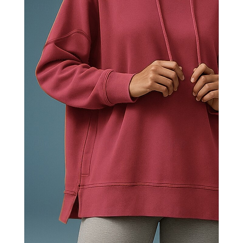 Women's Casual Tops Pullover Hoodie Sweatshirts Pocket Long Sleeve Top Athleisure Solid Colored Sun Protection Windproof Hiking Workout Athletic Sportswear Activewear Black Pink Red3