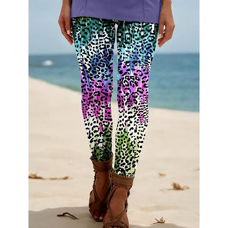 Women's Leggings Vacation Vintage Ethnic Style Ankle-Length High Waist Graphic Leopard Gradient 3D Print Breathability Soft Comfortable Stretchy Outdoor Vacation Home Forest Green Violet Multi Color3