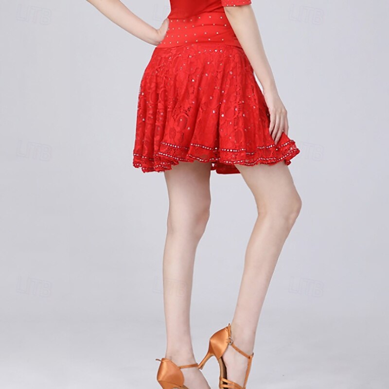 Latin Dance Skirts Lace Pure Color Splicing Women's Performance Training High Polyester4