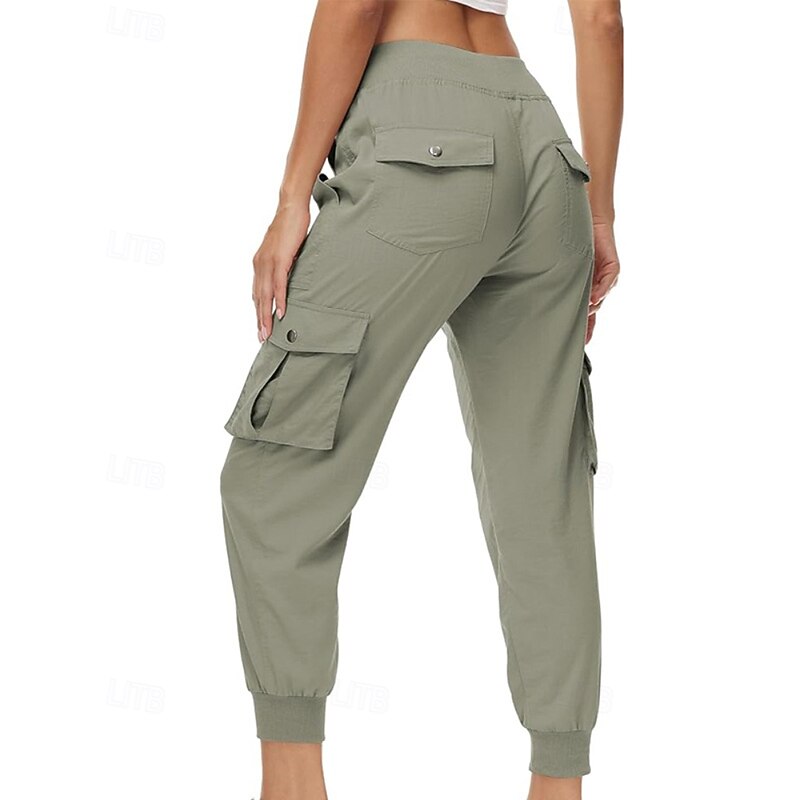 Women's Cargo Pants Slacks Streetwear Casual Full Length Natural Plain Pocket Elastic Drawstring Design Soft Outdoor Vacation Going out Dark-Gray Navy Apricot Black Fall Regular Fit2