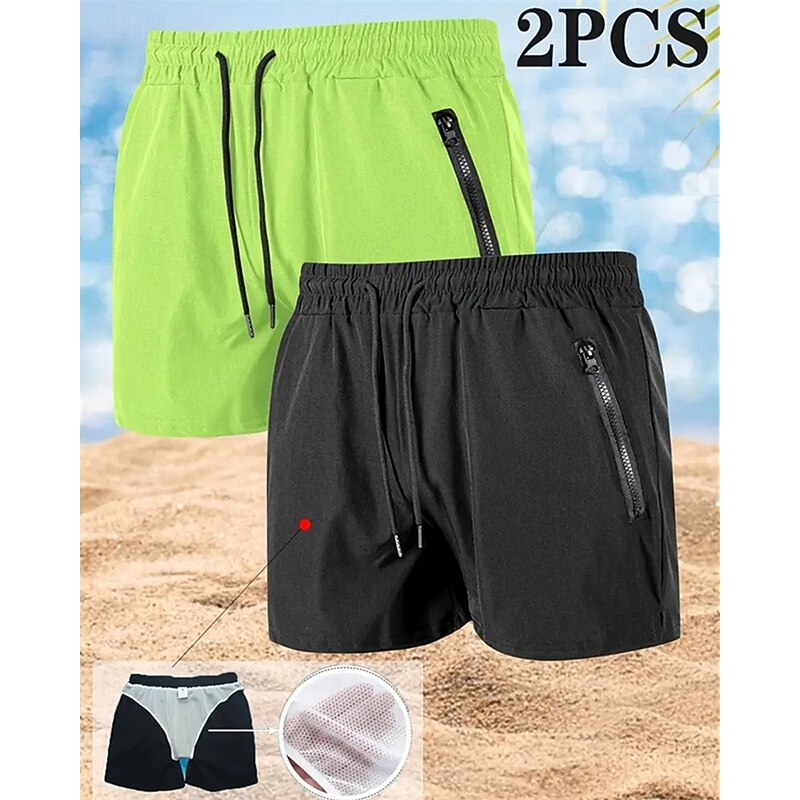 Men's Swim Trunks Swim Shorts Board Shorts Plain Quick dry Breathable Elastic Waist Drawstring Vacation Beach Hawaiian Casual White+Orange Black+Gray4