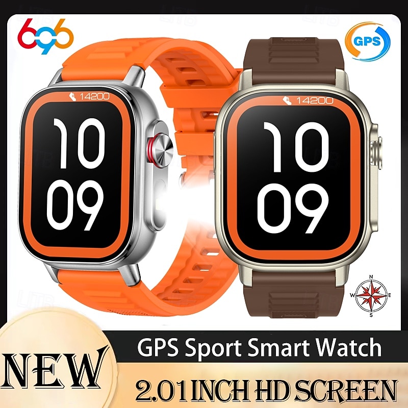 G300 Smart Watch 2.01 inch Smartwatch Fitness Running Watch Bluetooth Pedometer Call Reminder Activity Tracker Compatible with Android iOS Men GPS Long Standby Waterproof IP68 22mm Watch Case