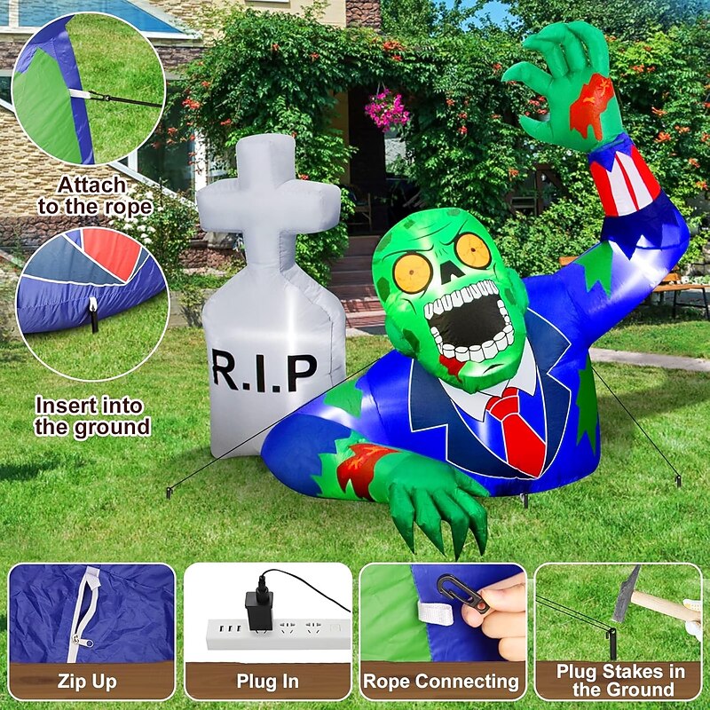 Halloween Inflatable Tombstone Outdoor Decorations, Day of The Dead Blow Up Yard Decor with Built-in LED Light for Lawn Home Dia de Los Muertos Party Indoor Outdoor2