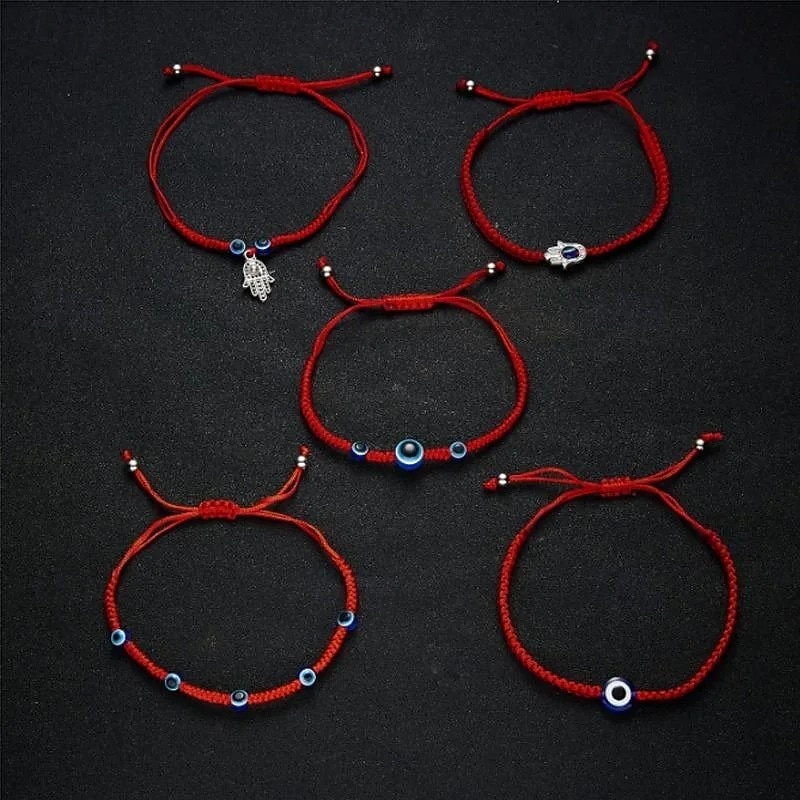 Handmade Evil Eye Bracelet Turkish Blue Bead Adjustable Red Cord Braided Wristband with Seven Sections Protection Symbol Jewelry for Men and Women3