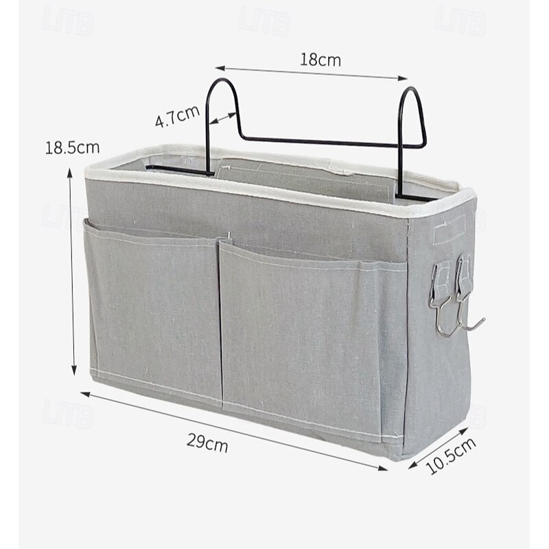 Bedside Caddy Organizer with Fixed Straps, Back to School Dorm Storage Hanging Pocket, Cotton Linen Bedside Storage Basket for College Students, Bedside Hanging Organizer for Misc Items2