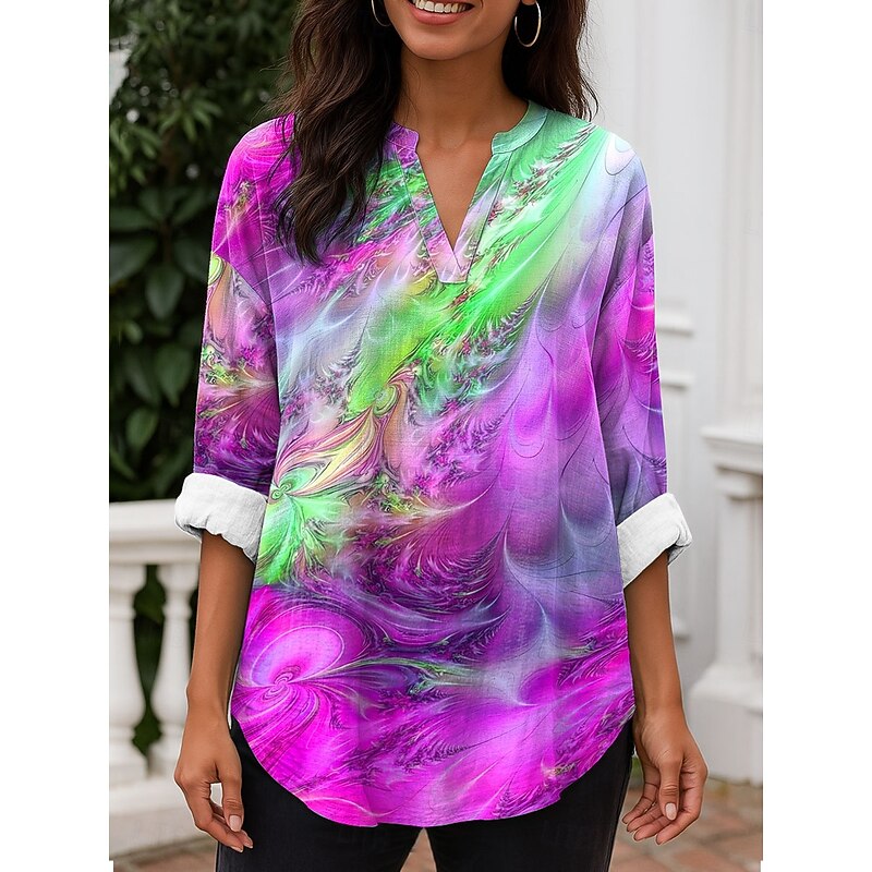 Women's Blouse Tunic V Neck Long Sleeve Boho Casual Tops Ombre Graphic Vintage Daily Stylish Regular Tops Daily Print Blue Purple Orange Green Spring Fall4
