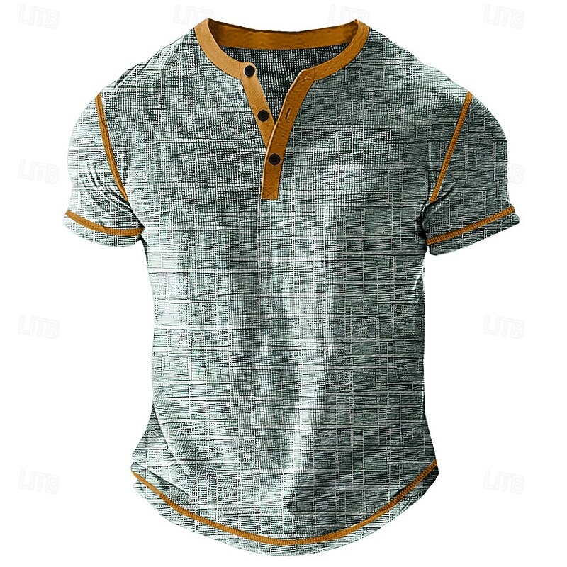 Men's Graphic Plaid Henley Shirt Waffle T Shirt Short Sleeve Daily Retro Vintage Classic Sports Outdoor Casual Holiday Spring & Summer All Seasons Blue Green Dark Grey Henley Henley T-Shirt2