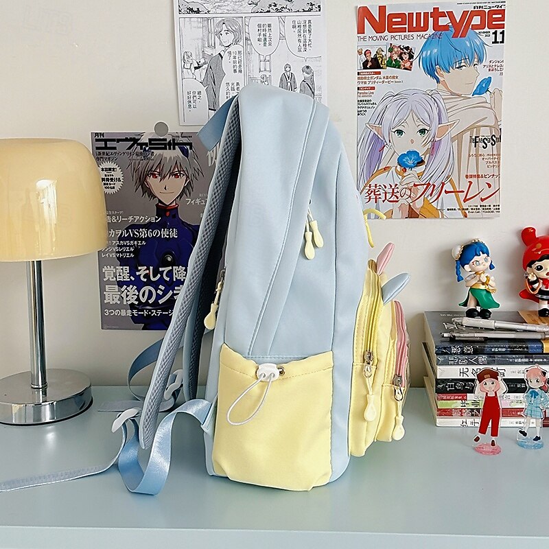 Kawaii Pastel Cat Ear Backpack for Girls – Cute Anime-Inspired School Bag with Clear Front Pocket for Teens and Students3