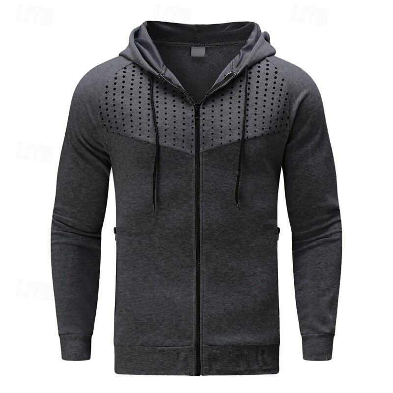 Men's Hoodie Full Zip Hoodie Black Red Blue Gray Hooded Plain Patchwork Sports & Outdoor Casual Daily Streetwear Cool Sportswear Spring &  Fall Clothing Apparel Hoodies Sweatshirts