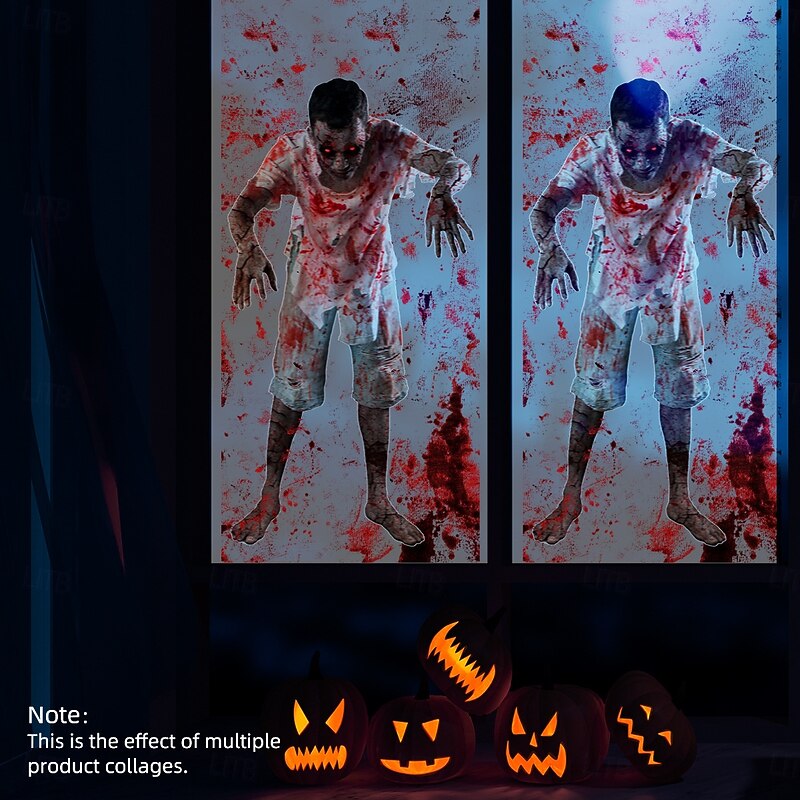 Halloween Window Clings Wall Sticker Bloody Handprints & Shadow Claw Stickers, Double-Sided Static Glass Decals for Home Party Wall Window Decor3