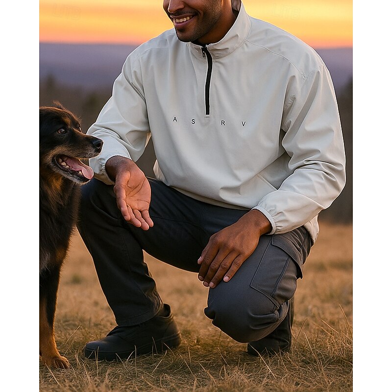 Men's Hiking top Long Sleeve Stand Collar Top Outdoor Waterproof Windproof Lightweight Quarter-Zip Polyester Black White Pink Fishing Camping / Hiking / Caving Running3