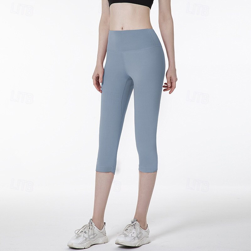 Women's Workout Pants Capri Pants Running Leggings Pockets 2 in 1 Tummy Control High Waist Gym Pilates Zumba Bottoms Solid Color Black Pink Blue Sports Activewear Tight Fit4