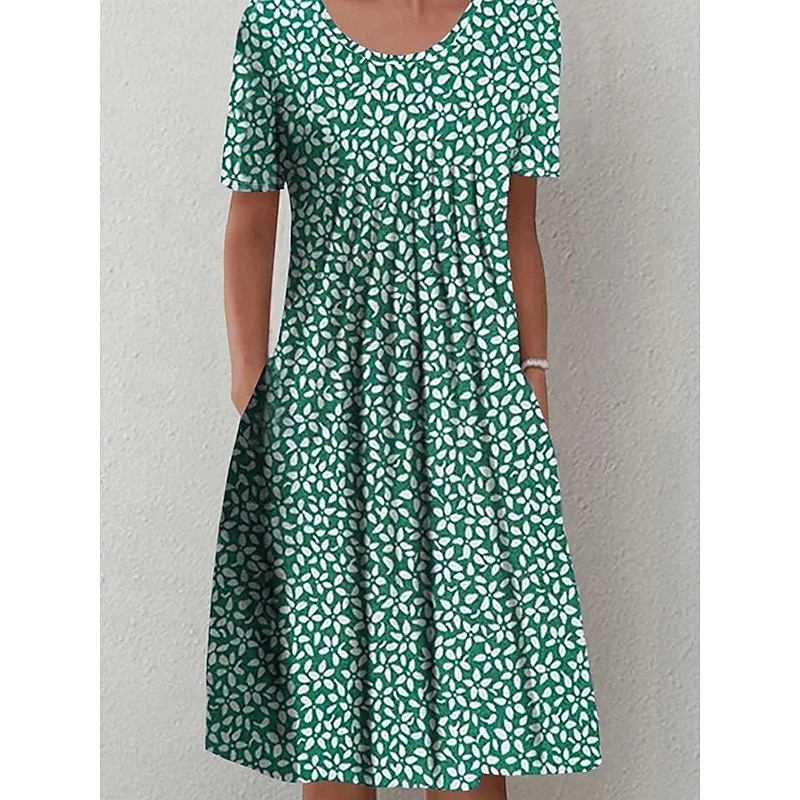 Women's Midi Dress Shift Dress Summer Dress Vacation Casual Daily Regular Fit Graphic Geometric Half Sleeve Crew Neck Burgundy Blue Green Summer Spring