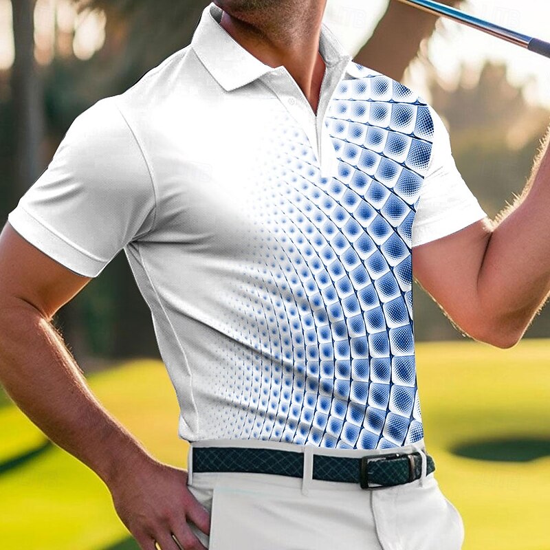 Men's Geometric Golf Polo Sports Polo Shirts Short Sleeve Polo Shirts Collared Shirts Sportswear Casual Athleisure Outdoor clothing Daily Wear Buttons Summer Red Blue Green