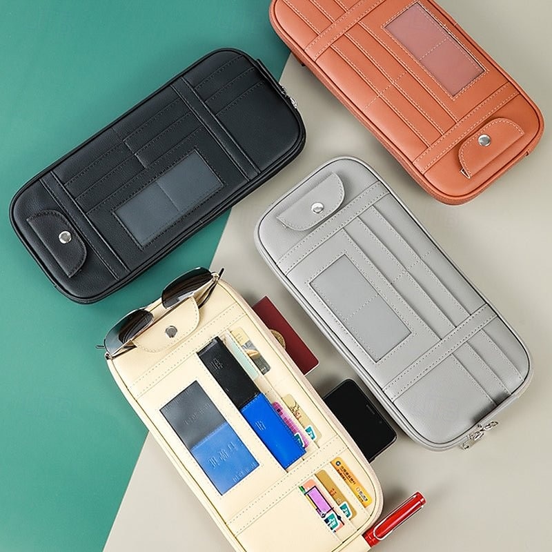 Car Sun Visor Storage Bag, Multifunctional Car Visor Organizer Pouch with Card Holder, Document Pocket, Pen Loop, CD Case for Auto Interior Accessories2