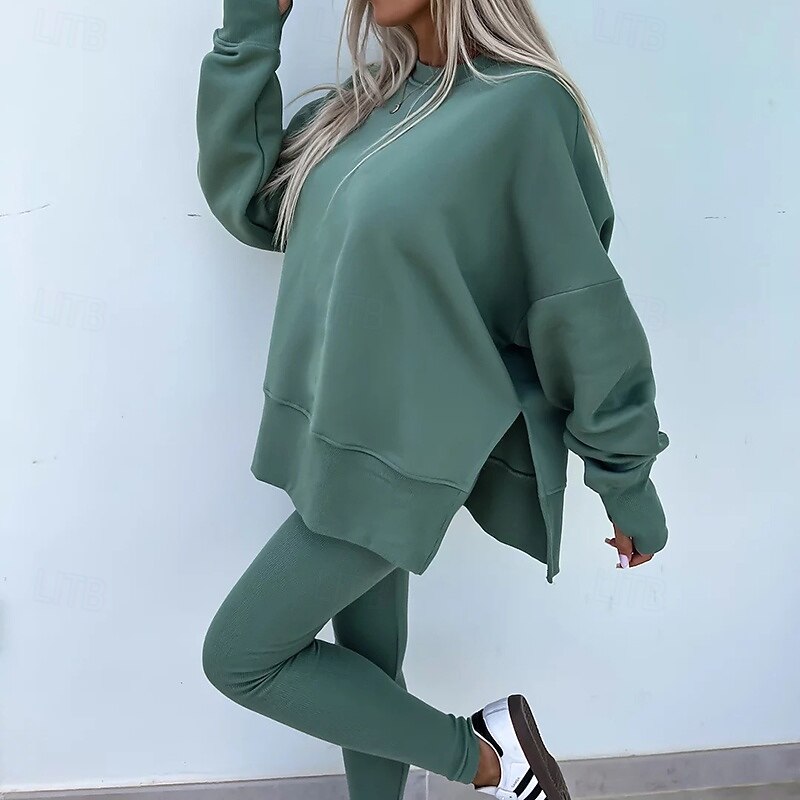 Women's Tracksuit Pullover Sweatshirt Track Leggings Split Solid Colored Clothing Suit Spring Black Pink Gym Training Running High Waist Windproof Lightweight Moisture Wicking Long Sleeve Sport3