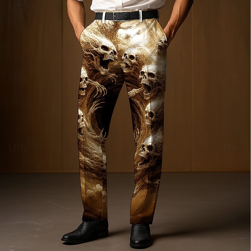 Men's Dress Pants Trousers Suit Pants Skull Death Halloween Costumes Full Length Outdoor Holiday Dark Gothic Style Blue Purple Micro-elastic