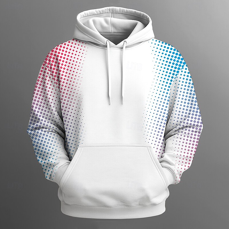 Men's Geometric Hoodies Sweatshirt Fashion Casual Long Sleeve Crew Neck Holiday Streetwear Black White Drawstring 3D Fall Winter Designer