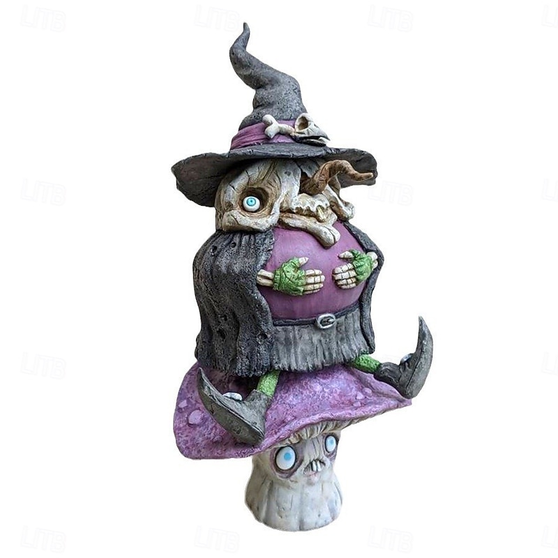 Halloween Scary Witch Resin Figurine, Spooky Home and Garden Decor, Mushroom Fairy Statue for Halloween Party Atmosphere2