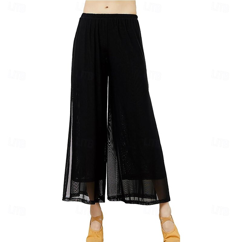 Women's Classical Dance Trousers Loose Straight Thin Mesh Practice Wide Leg Modern3