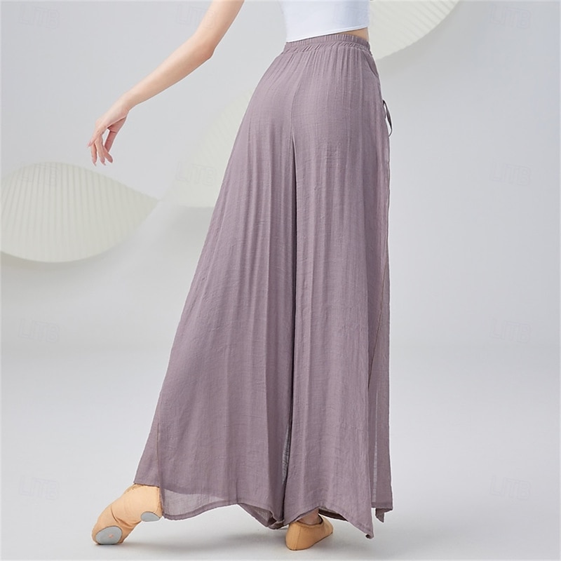 Women's Cotton-Linen Dance Practice Pants – Flowy Wide-Leg Trousers for Classical & Modern Dance Rehearsal, High-Waist Long Training Bottoms4