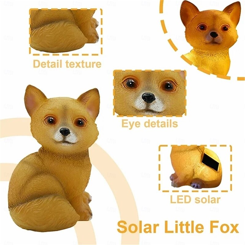 Solar Landsacpe Brown Fox Garden DecorSolar Garden Outdoor Statues Fox Solar LightsWaterproof Resin Outdoor Decor for Patio Balcony Yard Lawn Unique Housewarming Gifts  1PC4