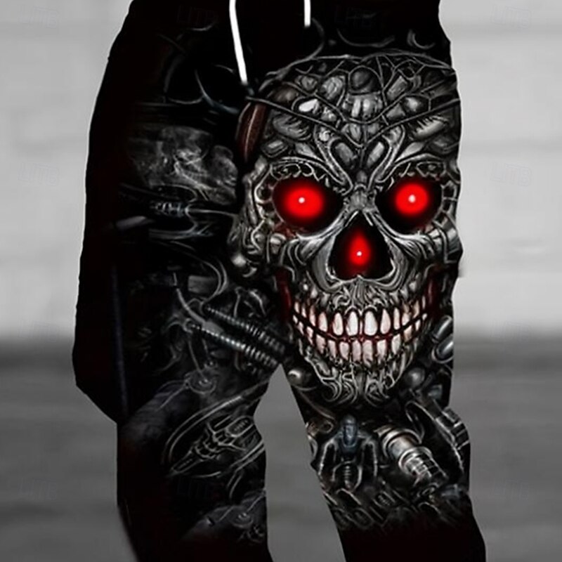 Men's Mechanical Halloween Costumes Skulls Sweatpants Joggers Trousers Mid Waist Drawstring Elastic Waist Dark Punk Gothic Style Jogging Streetwear Workout Athletic Sweatpants with Pockets Spring Fall2