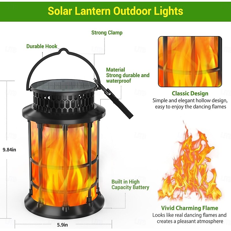 1 Pc Outdoor Waterproof Solar Flashing Flame Lantern Courtyard Garden Lawn Halloween Christmas Party Camping Decoration Light Landscape Light2