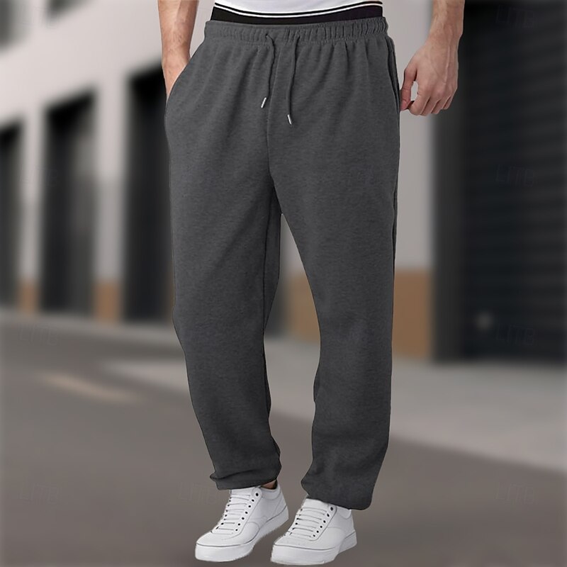Men's Sweatpants Trousers Casual Pants Running Pants Sports Pants Elastic Waist Drawstring Straight Leg Plain Comfort Warm Full Length Outdoor Casual Daily Vacation Sports Black Khaki Inelastic4