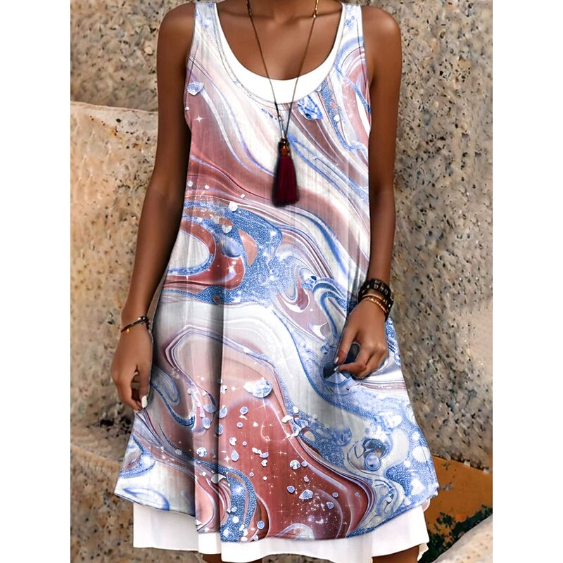 Women's Mini Dress T Shirt Dress Tee Dress Sundress A Line Dress Vacation Casual Boho Daily Loose Fit Ombre Graphic Abstract Sleeveless Crew Neck Light Green Red Blue Summer Spring Fall3