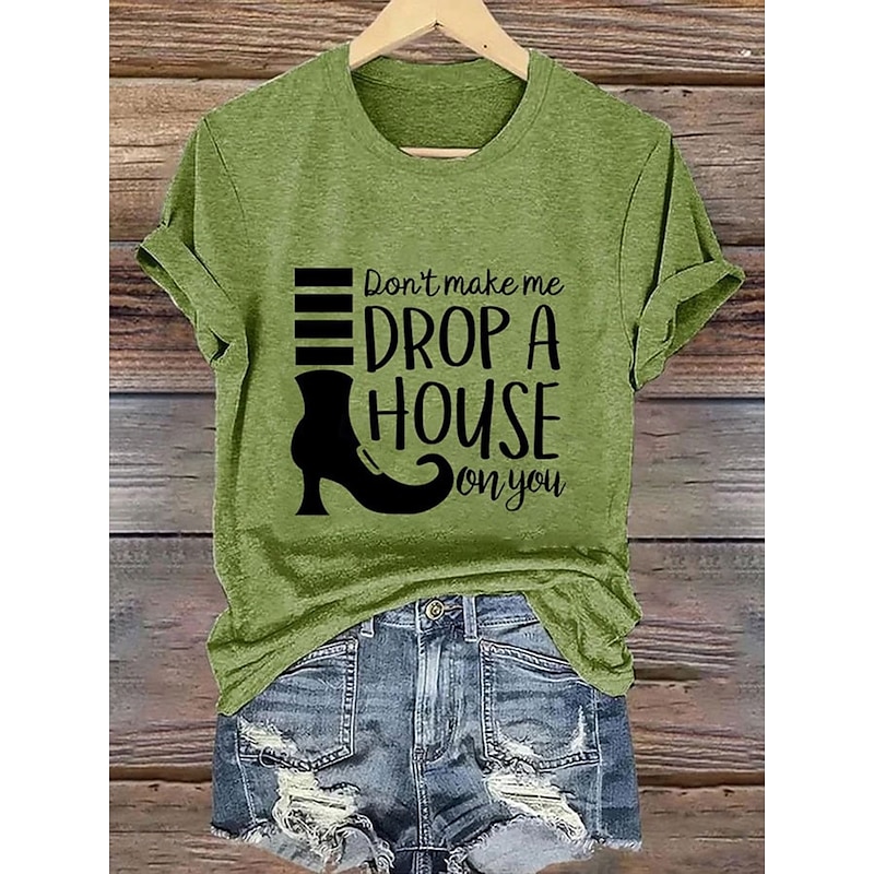 Halloween Women's T shirt Witch Graphic Vintage Casual Short Sleeve Crew Neck Regular Tops Daily Weekend Print Blue Purple Orange Green Summer Spring