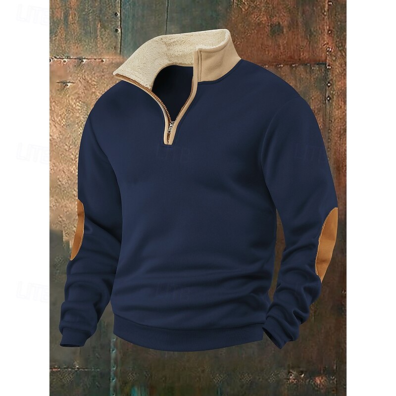 Men's Hoodie Quarter Zip Hoodie Fleece Hoodie Black Navy Blue Khaki Light Grey Dark Gray Standing Collar Plain Zip Up Front Pocket Sports & Outdoor Casual Daily Streetwear Cool Sportswear Fall4