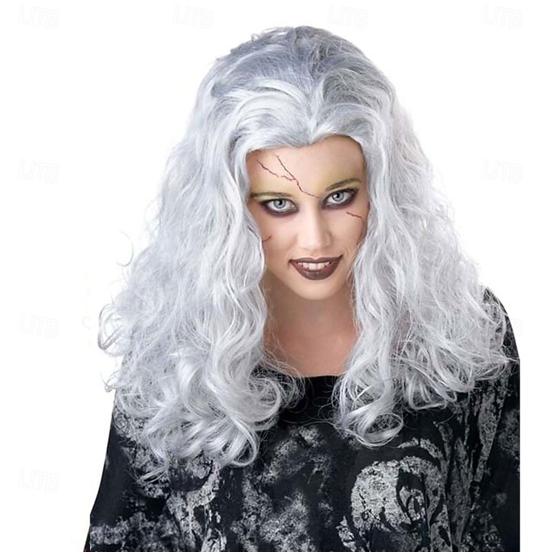 Women's Ghostly White Wig – Synthetic Long White Wig for Halloween, Cosplay & Costume Parties