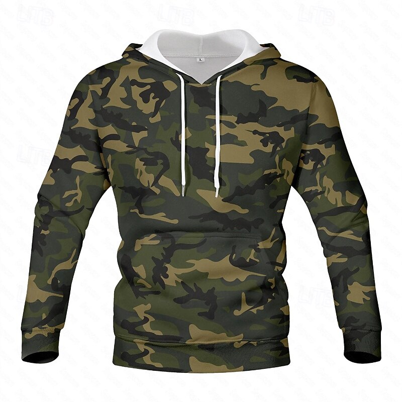 Men's Hoodie Red Royal Blue Blue Brown Green Hooded Camouflage Drawstring Sports & Outdoor Daily Holiday Streetwear Basic Casual Fall Winter Clothing Apparel Hoodies Sweatshirts3