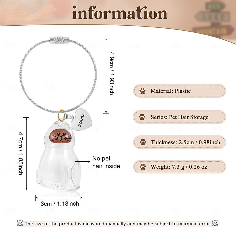 Personalized Name Cat Fur Keychain Custom Memorial Gift Sympathy Gift for Pet Loss, Keepsake with Real Hair, Cute Mini Charm for Cat Owners Remembrance Gift3