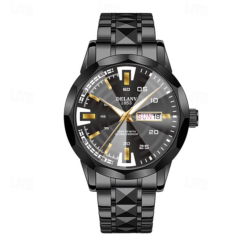 Men Quartz Watch Large Dial Sports Casual Business Luminous Calendar Date Week Waterproof Stainless Steel Watch2