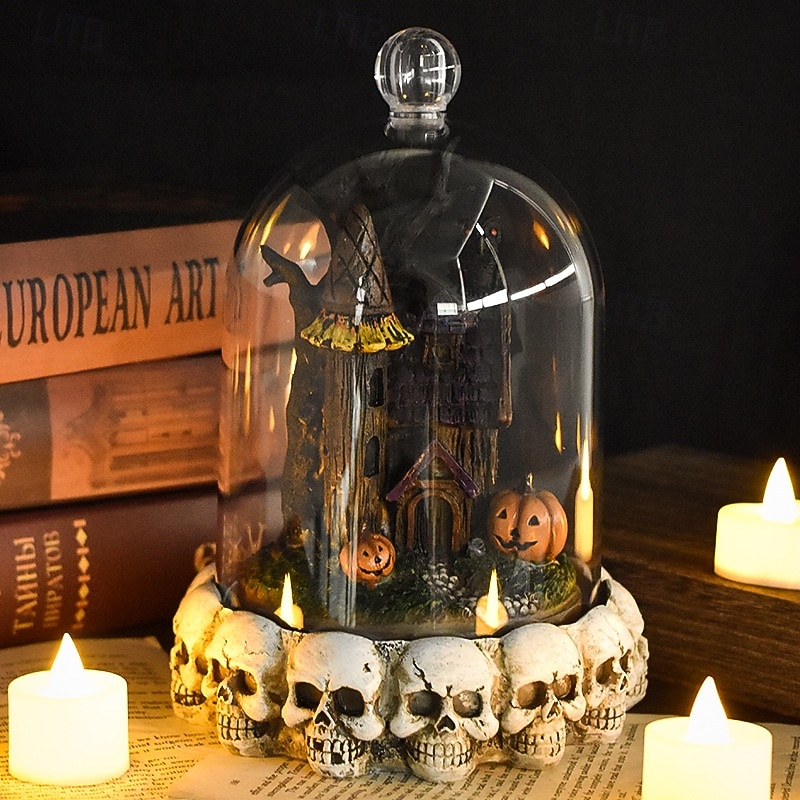 Halloween Skeleton Couple LED Resin Figurines, Spooky Haunted House Tabletop Decorations for Halloween Party, Festival Atmosphere Props4