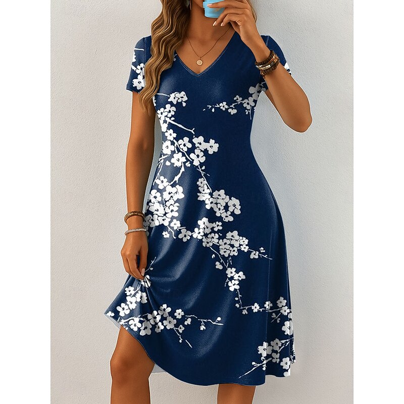 Women's Mini Dress Casual Dress T Shirt Dress Tee Dress Sundress A Line Dress Vacation Casual Boho Beach Regular Fit Floral Graphic Short Sleeve V Neck Black Blue Purple Green Summer Spring