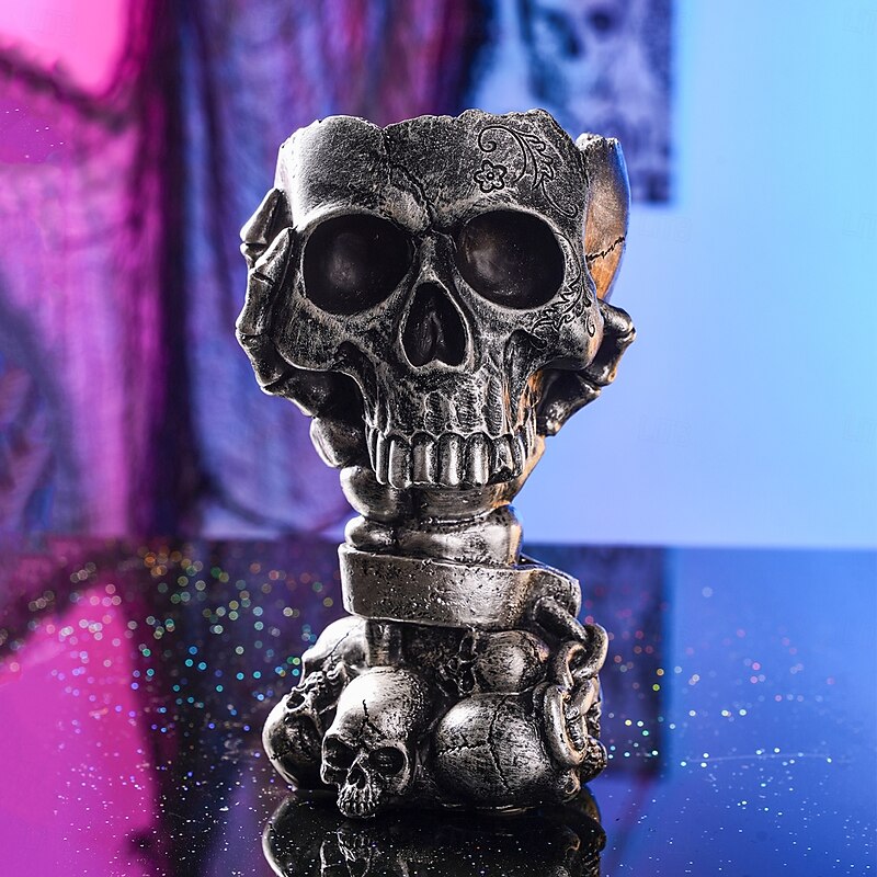 Halloween Skeleton Planter Resin Statue Decor, Hand Holding Skull Head Flower Pot, Vintage Gothic Garden Decoration for Halloween Yard, Patio, Haunted House, Holiday Atmosphere3