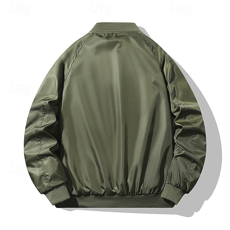 Men's Lightweight Jacket Bomber Jacket Casual Jacket Vacation Daily Pocket Spring Fall Plain Fashion Classic Stand Collar Regular Black Army Green Jacket2